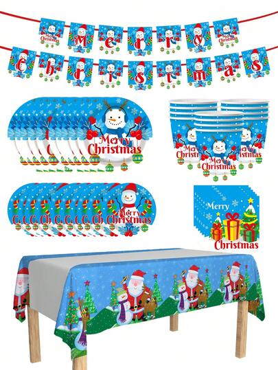 [New Arrivals For Christmas] Christmas Themed 80pcs/Set Disposable Cutlery Set, Including 7-Inch Paper Plates, 9-Inch Cardboard, 9-Ounce Cups, Napkins, Suitable For Daily Gatherings, Birthday Parties, Bridal Showers, Baby Showers, Clubs, Weddings, Tea Parties, Picnics, Outdoor Outings, And Themed Parties.