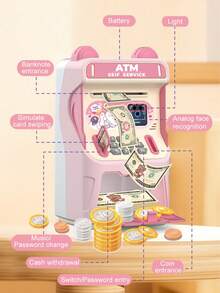 NEUSNEY Electric Children's Piggy Bank, Large Capacity Savings Box, ATM Auto Money Rolling, Password Unlock, Rich Music Effects Toy, Gift For Boys And Girls, Halloween & Christmas, Random Accessories, Batteries Not Included