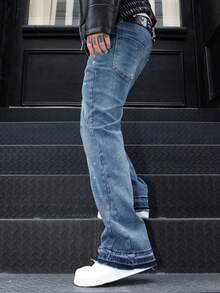 Quần Jeans Ống Loe, Quần Jeans Denim Co Giãn, Quần Jeans Skinny, Quần Jeans Denim Giặt Cũ, Sản Phẩm Cotton Đa Năng & Thời Trang, Quần Denim Giặt Túi Xiên - Màu xanh nhạt - Xem 6