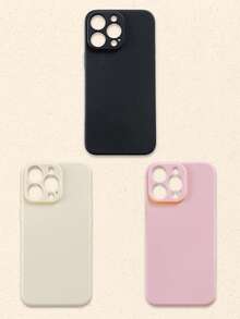 3 piezas Fundas de teléfono de silicona de unicolor minimalista en negro, blanco y rosa compatibles con 17 Pro Max y teléfonos Galaxy, cubiertas protectoras, estuche de teléfono básico y lindo como regalo de primavera - Multicolor - Ver 22