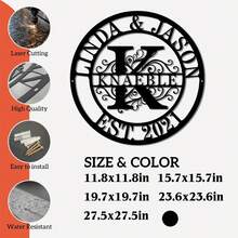 个性化家族姓氏及年份金属墙牌 - 可定制字母及成立日期雕刻 - 坚固耐用的防锈金属装饰 - 无需接线 - 优雅的家居、办公室、客厅、商业装饰 - 周年纪念、婚礼、传承礼物 - 复古花卉图案 - 终身成就表彰，金属墙饰，经典卷轴设计，无需用电，高品质雕刻，结婚礼物，永恒的爱 - 黑色 - 查看 4