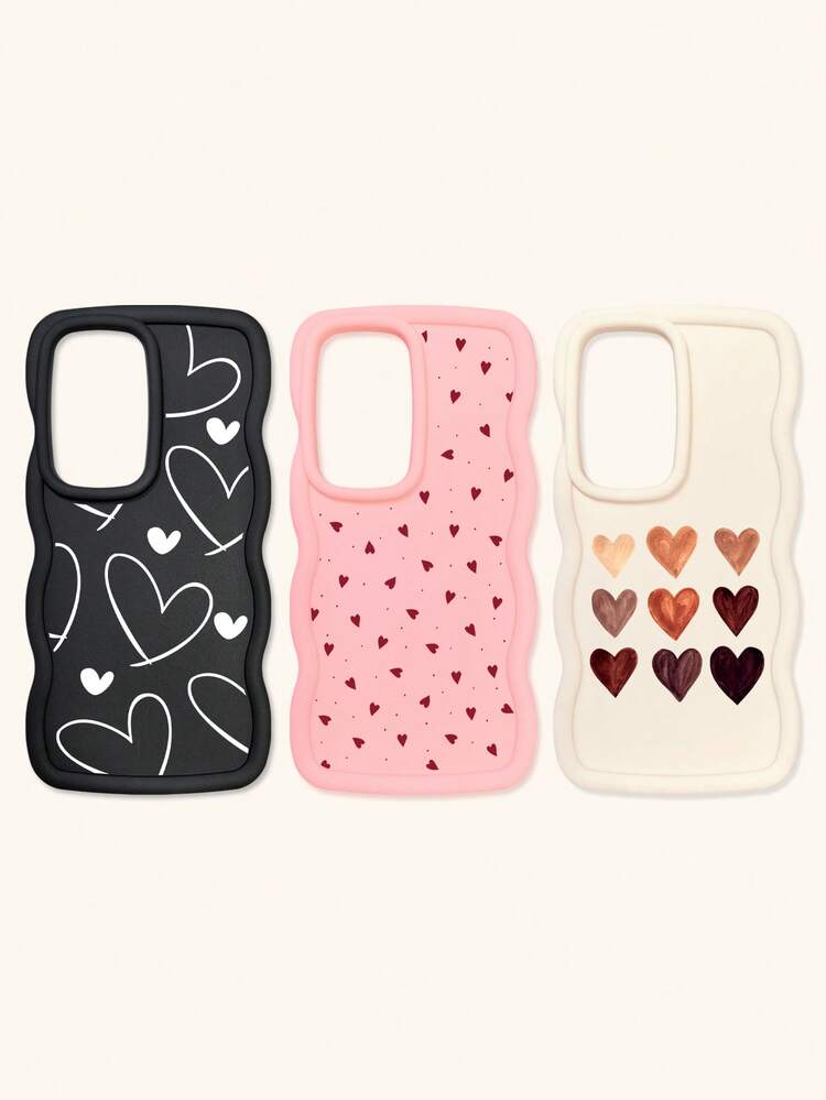 3pcs Assorted Heart Design Soft Silicone Phone Cases, Dopamine Themed In Black, White, Pink, Compatible With IPhone 17 / 17 Air / 17 Pro / 17 Pro Max, Compatible With IPhone 11, 13, 14, 15, 16 And Compatible With Galaxy Phones,International Version, Not The Domestic Version - Multicolor - View 52