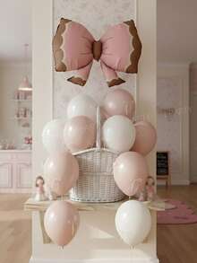 20pcs/Set Dreamy Pink Party Decoration Balloon Set, Matte Pink Bow-Shaped Foil Balloons, 10-Inch White And Macaron Pink Latex Balloons, Suitable For Birthday, Baby Shower, Pink-Themed Birthday Party Decor, Princess Party