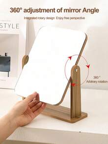 1 oglindă de machiaj din lemn, oglindă rotativă pentru birou, oglindă de toaletă pentru căminul studențesc, oglindă de înfrumusețare