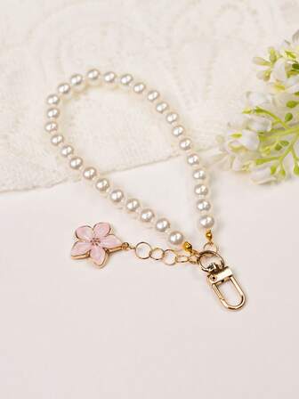 1 件女式仿珍珠串珠优雅钥匙扣，适合礼物、钱包、书包、背包和挎包，汽车配件包饰珍珠可爱哥特 Y2k