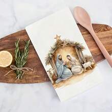 2 piezas Juego de toallas de cocina navideñas, toallas de cocina con escena de la Natividad, paños de cocina suaves y absorbentes, estilo rústico, trapos de limpieza modernos de microfibra súper absorbentes, toallas de té para cocinar y hornear, paños de cocina, súper suaves y muy absorbentes, decoración de cocina, accesorios de cocina, artículos esenciales para el hogar