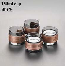 Taza de té de vidrio grueso con anillo de madera, resistente al calor taza de agua, taza principal, taza de café de vidrio para el hogar - 1 pieza de 150 ml - Ver 5