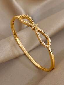 Juego de pulsera de acero inoxidable chapada en oro de 18K con elegante diseño de mariposa y lazo de circonita, joyería romántica y eterna como regalo para mamá en Navidad, Acción de Gracias, Halloween, boda, fiesta, uso diario, aniversario, San Valentín, cumpleaños, dama de honor