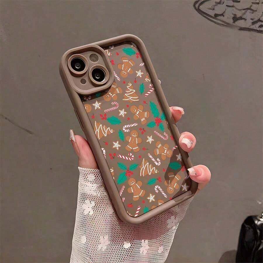 Funda navideña para phone 17 Pro Max con estampado de hombre de jengibre, reno, copos de nieve y Papá Noel. Bordes altos, resistente a caídas y golpes. Compatible con phone 17 Pro, 17 Pro Max, 17 Pro Max, 17 Pro Max, 17 Pro Max, 16 Pro Max, 16 Plus, 16, 15, 14, 13, 12, 11, XS, XS, XR, S22 Plus, S23 Ultra, S24 FE y S25. Diseño bonito y elegante. Halloween, San Valentín o regalos. - Marrón - Ver 1