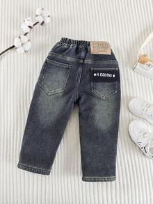 Young Boys' Loose Fit Thermal Lined Thick Denim Jeans, Suitable For Daily, School, Casual, Outdoor Wear, Autumn/Winter - Blue - View 4