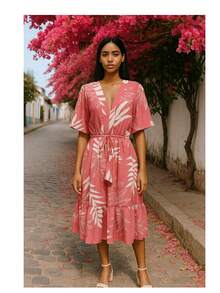 Casual Printed Summer Dress - Rusty Rose - View 2
