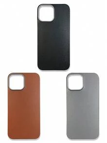 3-Pack Luxury Leather-Feel Phone Cases, Compatible With IPhone 13, 14, 15, 16 Pro Max, Galaxy, Black, Grey, Brown - Multicolor - View 29