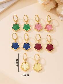 Bộ 5 đôi bông tai mặt dây chuyền cỏ ba lá may mắn nhiều màu sắc thời trang, phụ kiện dự tiệc thanh lịch - Nhiều màu - Xem 5