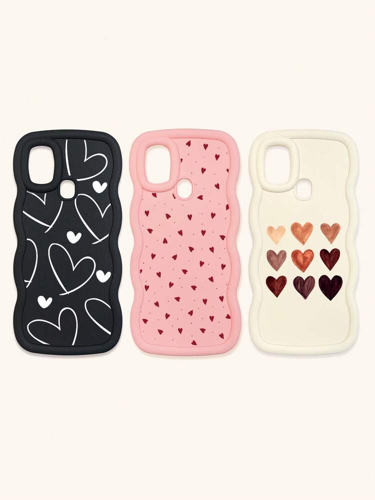 3pcs Assorted Heart Design Soft Silicone Phone Cases, Dopamine Themed In Black, White, Pink, Compatible With IPhone 17 / 17 Air / 17 Pro / 17 Pro Max, Compatible With IPhone 11, 13, 14, 15, 16 And Compatible With Galaxy Phones,International Version, Not The Domestic Version - Multicolor - View 17