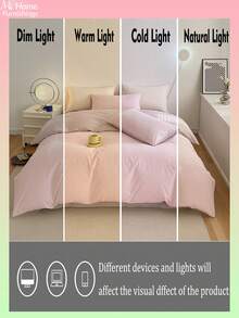 3 件套床上用品套装 - 1 个羽绒被套和 2 个枕套，柔软舒适的面料，多种颜色可选，适合宿舍房间，简约时尚的家居装饰，柔软舒适的卧室床上用品套装，时尚套件，可机洗，无填充物 - 淺粉色 - 查看 7