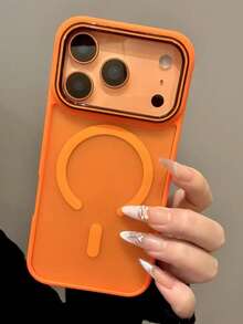 1pc Fashion Velvet Magnetic Starry Sky Orange Phone Case Compatible With Iphone 17 Pro Max, Apple 16, New 15, High-End 14, Minimalist Design For Men & Women, Silicone Full-Body Protective Cover - Orange - View 4