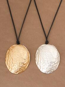 1 pezzo Collana alla moda con pendente asimmetrico in stile boho, con conchiglia d'ostrica e perla, finitura opaca oro e argento, corda cerata, adatta per uso quotidiano da donna, catena da 28" + 2" estensibile