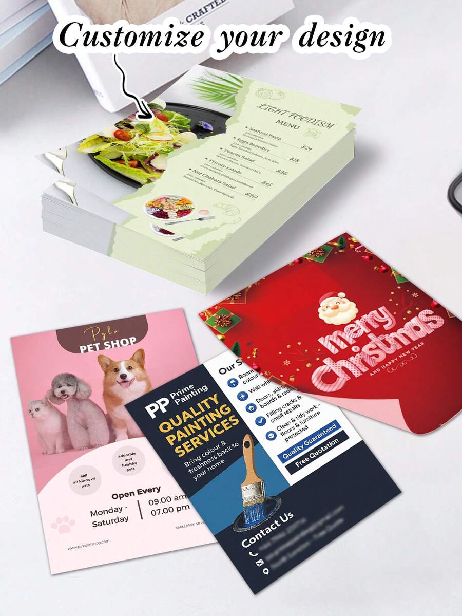 可定制300/500/1000张单页传单，双面印刷，适用于菜单定制、海报定制、商业信息定制、促销海报定制、商业传单定制、咖啡馆菜单定制、餐厅菜单定制。节日祝福 - 彩色 - 查看 1