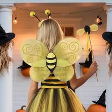 Bee Costume Accessories Set Bumble Bee Wings Antenna Headband Magic Wand Cosplay Accessories For Halloween Stages - 黃色 - 查看 4