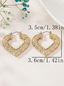 2pcs/Set Vintage Heart-Shaped Bamboo Design Earrings, Suitable For Women To Wear On Valentine's Day - 彩色 - 查看 4