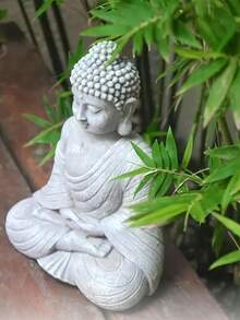1pc Resin Buddha Statue, Meditation Decor, Gray Resin Zen Buddhist Home Decor, Outdoor And Indoor Sculpture - Multicolor - View 6