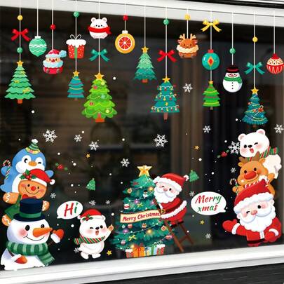 6 peças de adesivos de janela de Natal - adesivos de janela de PVC estáticos não adesivos para vidro, Papai Noel, boneco de neve, rena, árvore de Natal, floco de neve, decorações de janela de Natal