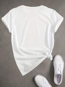 Women Round Neck T Shirt Easter Bunny Ears And Colorful Eggs Print Short Sleeve Casual Spring Festival Outfit - 白色 - 查看 3