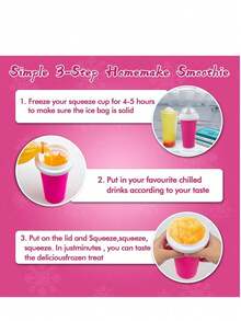 1个挤压式冰沙杯，自制奶昔杯，挤压成冰杯，快速冷却饮料摇摇杯，带盖吸管，便携式果汁挤压杯，双层硅胶DIY魔幻雪花泥挤压杯，适用于果汁、汽水、牛奶和冰淇淋 - 彩色 - 查看 10