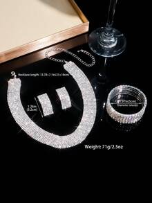 （1 条项链 + 1 对耳环 + 1 条手链）时尚水钻首饰/配饰套装，包括一条钻石项链、一副耳环和一条手链 - 适合女性日常佩戴、婚礼、派对、万圣节和其他场合。 - 銀色 - 查看 5