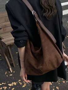 Korean Style Matte Tote Bag For Women, Large Capacity One Shoulder Underarm Vintage Commute Outing Daily Tote Bag, Back To School Season