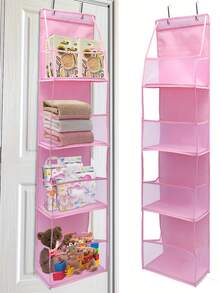 1pc Over The Door Hanging Storage Organizer With 4 Large Pockets & Mesh, Suitable For Bedroom, Toys, Shoes, Diapers, Christmas, Halloween, Thanksgiving Gifts - Hồng - Xem 1