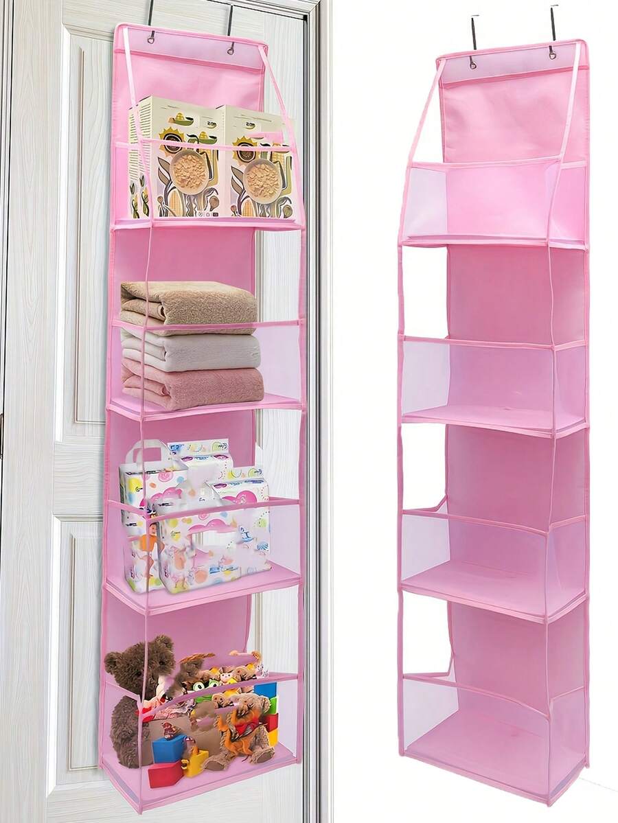 1pc Over The Door Hanging Storage Organizer With 4 Large Pockets & Mesh, Suitable For Bedroom, Toys, Shoes, Diapers, Christmas, Halloween, Thanksgiving Gifts - Hồng - Xem 1