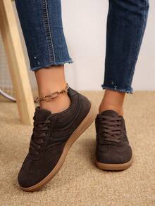 Student Fashion Lace-Up Low-Top Sneakers, Casual Campus Shoes For Teenage Girls - Brown - View 3