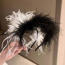 Plush Feather Atmosphere Headband Women's Elegant Hair Clip Stage Performance Hair Accessory Plush Headband Women's Hair Ornament - Tóc dài màu trắng/dải tóc mỏng - Xem 4