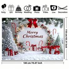 1pc Winter Christmas White Snow Scene Background Banner With Candy Canes And Silver Wig Design, Suitable For Home Decoration, Festival - New Year Party Decoration, Indoor And Outdoor Event Wall Decoration, Christmas Decorations - Multicolor - View 12
