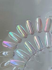 6pcs Rainbow Pearl, Aurora Blue, White And Purple Glitter, Mermaid Effect Nail Art Decorations - 彩色 - 查看 2