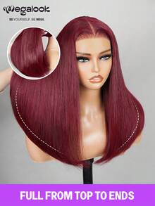 MEGALOOK Salon-Grade Luxury 99J Burgundy 6x5 Lace Front Wig, 200% Density Double Drawn Smooth Straight Hair, Pre-Plucked & Pre-Cut, Beginner-Friendly 99J Burgundy Long Wavy Wig, Suitable For Women's Party Looks, Y2K Aesthetic, Halloween, Holidays - S99J - View 7