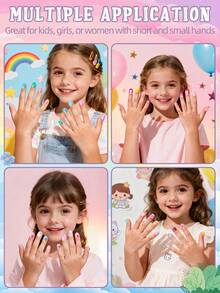 8pcs Kids Nail Salon Set, Macaron Color Cartoon False Nails 1 Set 24pcs, Colorful Cute Gradient Pattern Nail Stickers, Suitable For Girls Nail Art DIY Home Party Birthday Gift
