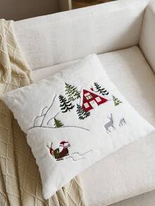 1 capa de almofada bordada com Papai Noel vermelho e árvore de Natal, adequada para decoração de interiores, capa de almofada decorativa de Natal, enchimento de almofada não incluído