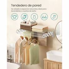 Secadora de Ropa, Tendedero de Pared, Tendedero Acorden, 9 Varillas Escalonadas, Extensible y Plegable, Acero, Negro Tinta MLLR802B01 - Blanco Nube + 61.3W cm - Ver 4