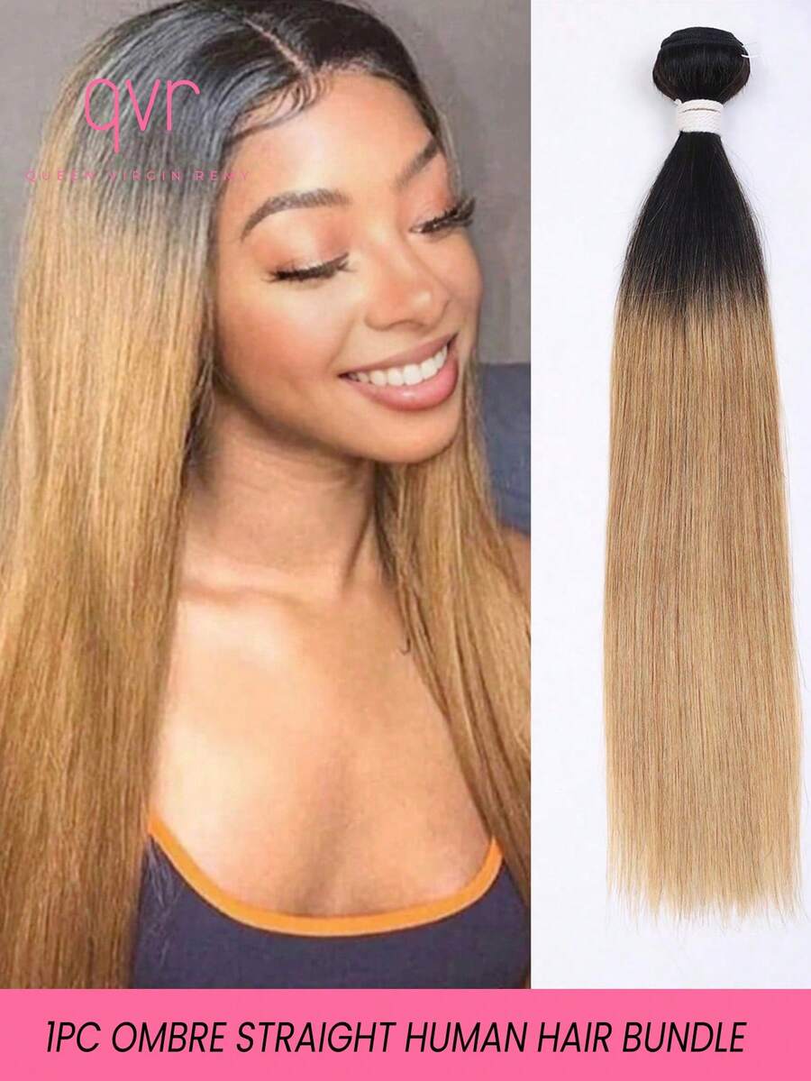 QVR QUEEN VIRGIN REMY 100% Human Hair Weft, Yaki Straight Remy Human Hair Weaving Extensions, 12-18 Inches Sew-In Hair Weft, 95g Per Piece - S1/27 - View 1