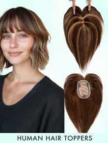 Hair Toppers For Women Real Human Hair 8-14inch Straight Human Hair Topper With Bangs Skin Scalp Big Base Cover Thinning Or Loss Top Pieces Real HairPieces 360°3D Bangs Thinning Blonde Hair For Daily - Multicolor - View 23