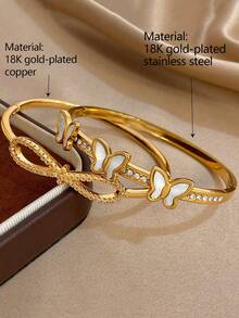 Juego de pulsera de acero inoxidable chapada en oro de 18K con elegante diseño de mariposa y lazo de circonita, joyería romántica y eterna como regalo para mamá en Navidad, Acción de Gracias, Halloween, boda, fiesta, uso diario, aniversario, San Valentín, cumpleaños, dama de honor