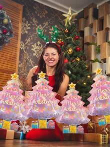 3pcs Pink Christmas Tree Balloons Christmas Balloon Christmas Tree Foil Balloons For Christmas-Themed Birthday Party Supplies Decorations Party Decorations Balloon Party Sets