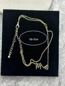 Chic Double-Layered Heart & Letter Anklet - Minimalist Alloy Design, No Plating, Suitable For Daily Wear, All Seasons, Simple Style