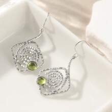 Pendientes bohemios, pendientes espirales cuadrados, pendientes de plata, pendientes con colgante en espiral con cable de oreja verde sintético, pendientes redondos, regalos para mujeres