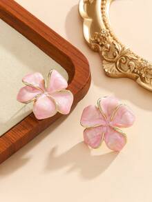 1 Pair Fashion New Style Enamel Flower Shape Stud Earrings Jewelry Gift For Women Girls - Pink - View 4