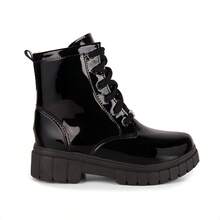 Domidona Women's Children's Ankle Boots, Elegant And Comfortable, Fashionable Winter High-Top Tractor Boots - Preto Verniz - 查看 2