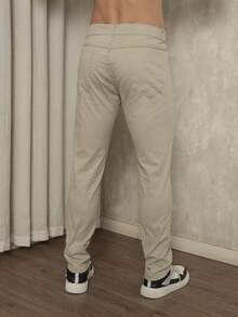 Men's Slim Fit Dress Twill Pants With Built-In Pockets And Lycra - 米色 - 查看 4