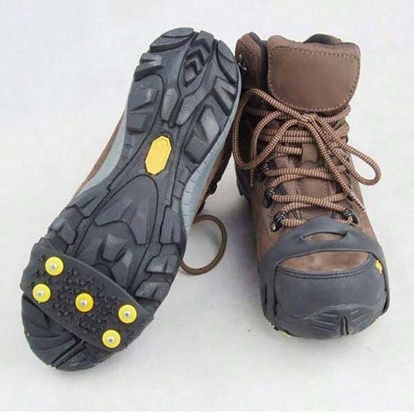 1 Pair 5-Tooth Outdoor Ice Cleats Anti-Slip Shoe Covers, Portable Snow Spikes Crampons For Hiking, Climbing, Skiing